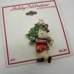 CHRISTOPHER RADKO CHRISTMAS SNOWMAN RHINESTONE & ENAMEL PIN BROOCH